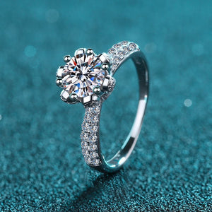 Moissanite Flower Crown Pave Engagement Ring