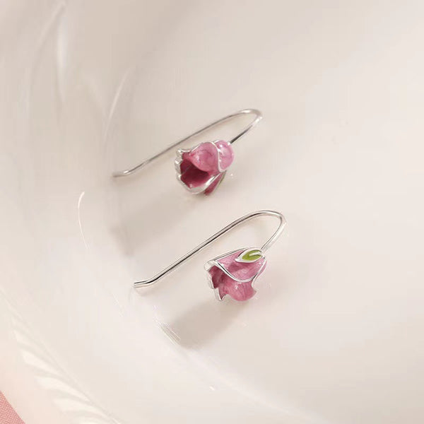 Pink Tulip Flower Hook Earrings