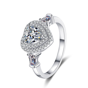 Heart Moissanite Double Halo Engagement Ring