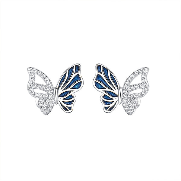 Blue Enamel Butterfly Stud Earrings