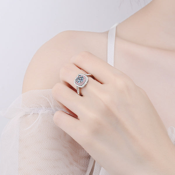 Pink Moissanite Halo Engagement Ring