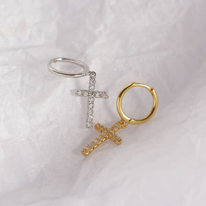 Dainty Cross Dangle Drop Hoop Earrings