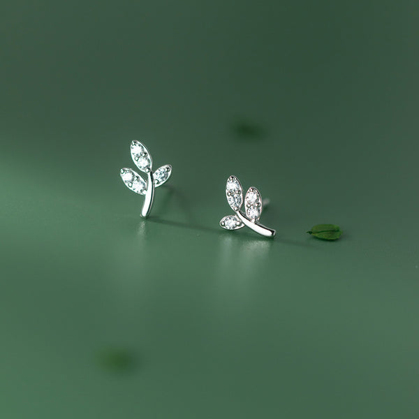 Silver Branch Leaf Stud Earrings