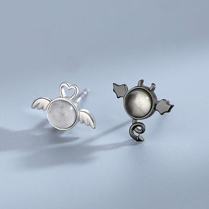 Moonstone Angel Devil Mismatch Stud Earrings