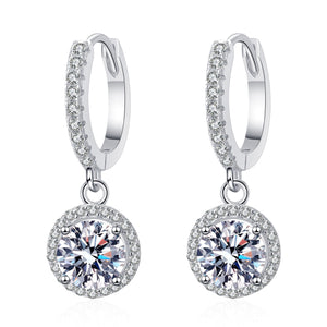 Moissanite Halo Dangle Drop Hoop Earrings