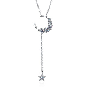 Moissanite Moon Star Drop Y Necklace