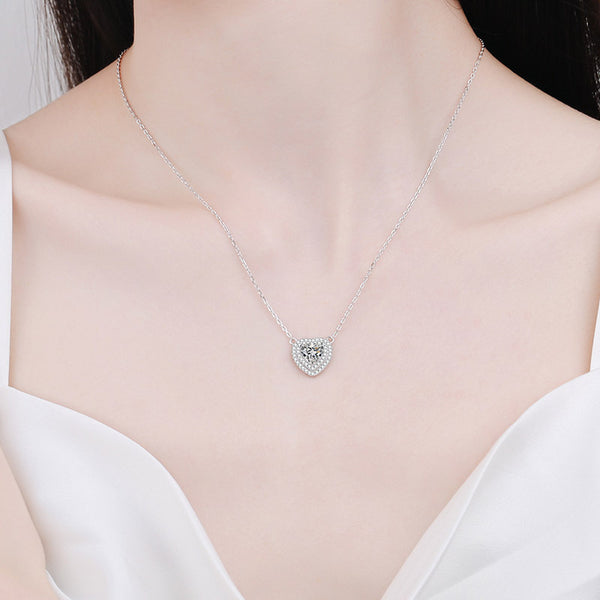 Heart Moissanite Halo Necklace