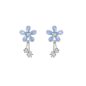 Boucles d'oreilles pendantes en forme de fleur en émail bleu