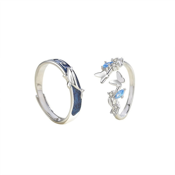 Whale Butterfly Couple Matching Ring