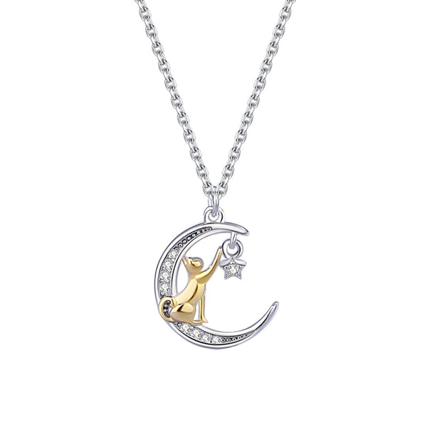 Dainty Cat Moon Star Charm Necklace
