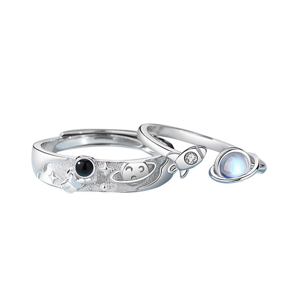 Astronaut Planet Space Matching Couple Ring