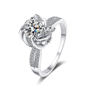 Moissanite Flower Pave Band Engagement Ring