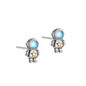 Moonstone Spaceman Star Stud Earrings