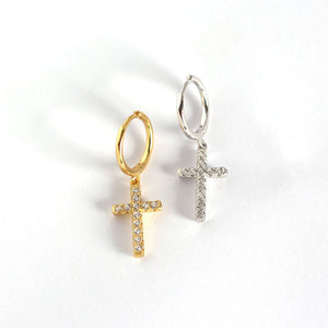 Dainty Cross Dangle Drop Hoop Earrings