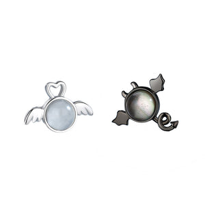 Moonstone Angel Devil Mismatch Stud Earrings