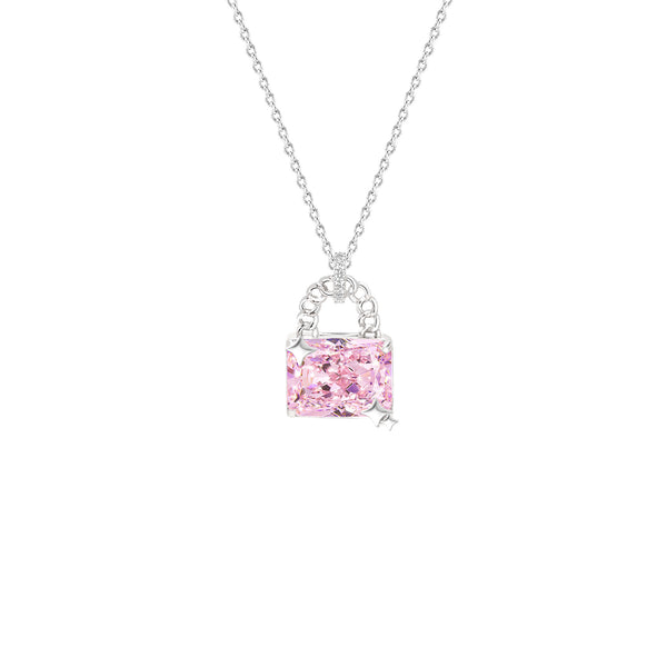 Pink Square Lock Necklace