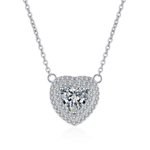 Heart Moissanite Double Halo Charm Necklace