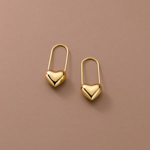 Heart Lock Long Hook Drop Hoop Earrings