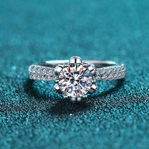 Moissanite Flower Crown Pave Engagement Ring