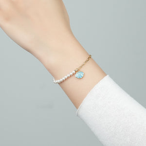 Seashell Pearl Charm Half Chain Bracelet