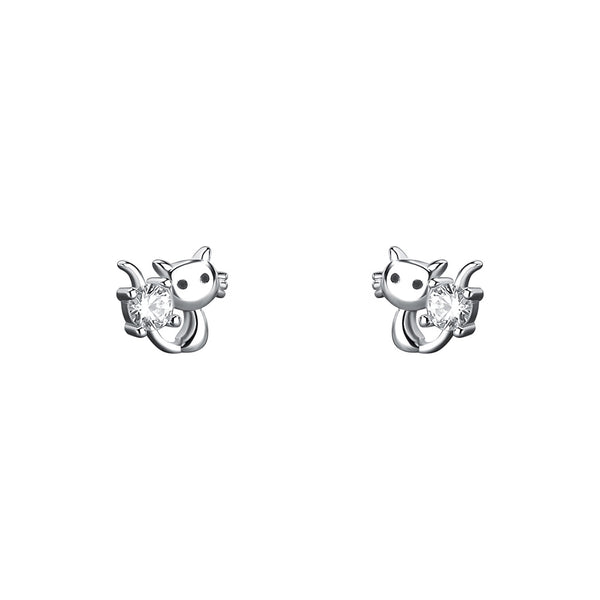 Silver Tiny Cat Stud Earrings
