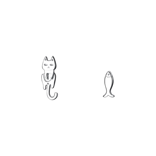 Silver Tiny Cat Fish Stud Earrings