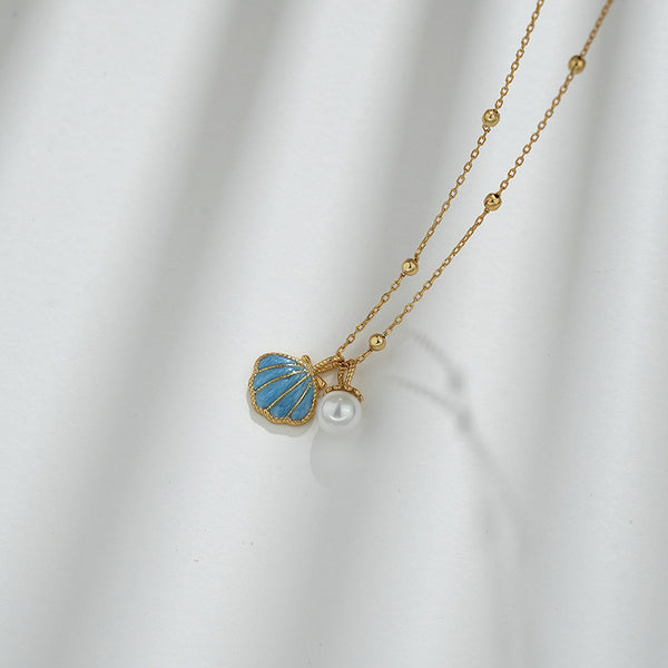 Gold Shell Pearl Charm Necklace