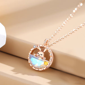 Mondstern-Halskette mit Hasen-Mondstein