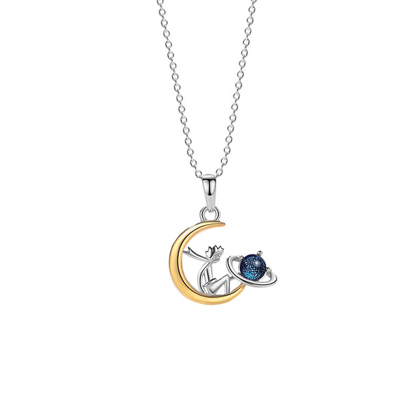 Little Prince Planet Moon Pendant Necklace