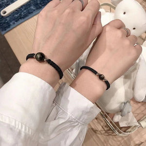 Obsidian Bead Matching Couple Rope Bracelet