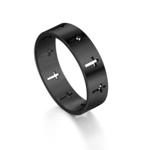 Hollow Cross Couple Matching Band Ring