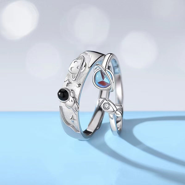 Astronaut Planet Space Matching Couple Ring