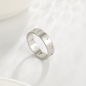 Hollow Cross Couple Matching Band Ring