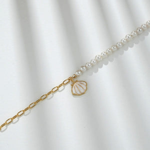 Seashell Pearl Charm Half Chain Bracelet