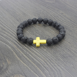 Lava Stone Cross Bead Couple Bracelet