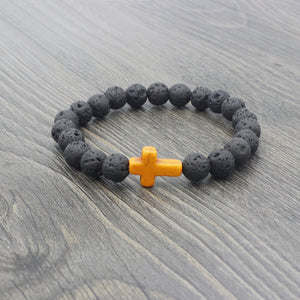 Lava Stone Cross Bead Couple Bracelet