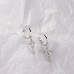 Dainty Cross Dangle Drop Hoop Earrings