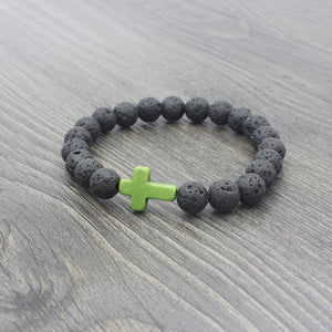 Lava Stone Cross Bead Couple Bracelet