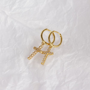 Dainty Cross Dangle Drop Hoop Earrings