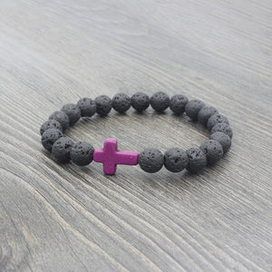 Lava Stone Cross Bead Couple Bracelet