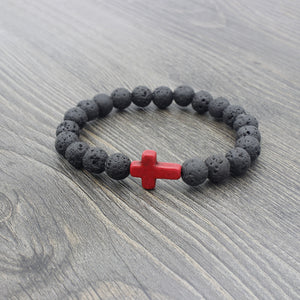 Lava Stone Cross Bead Couple Bracelet