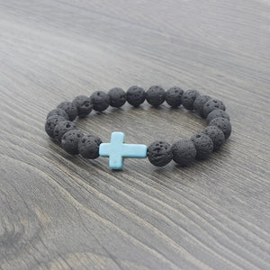 Lava Stone Cross Bead Couple Bracelet