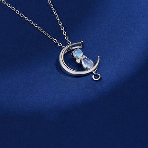 Collana con ciondolo gatto luna in pietra di luna