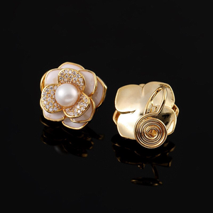 Pearl Camellia Flower Statement Stud Earrings