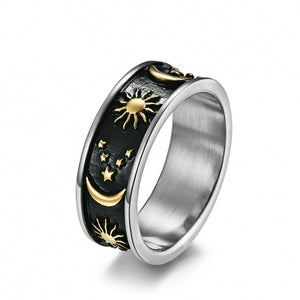 Sun Moon Star Couple Matching Band Ring