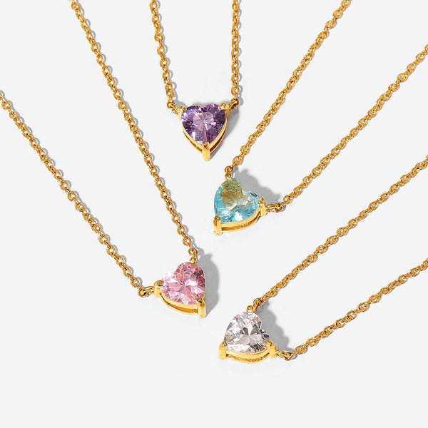 Gold Heart Cut Stone Charm Necklace