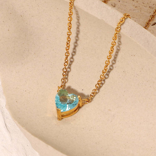 Gold Heart Cut Stone Charm Necklace