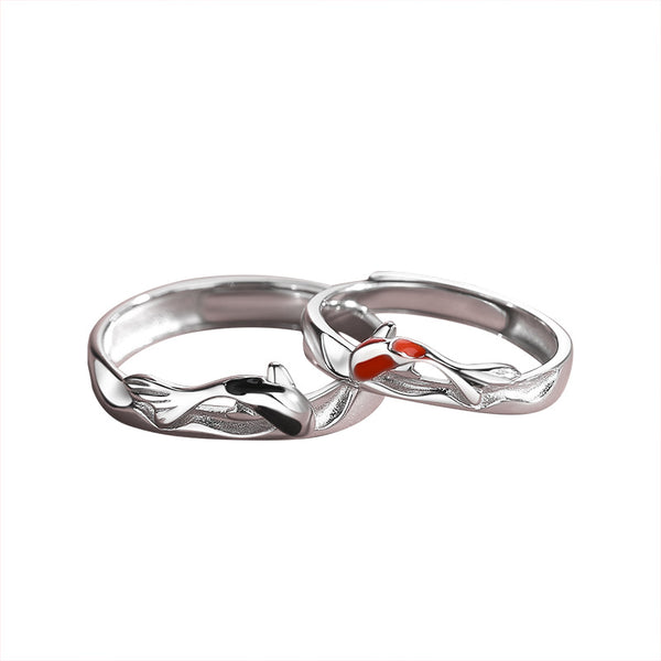 Silver Koi Fish Couple Ring