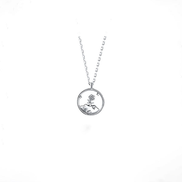 Little Prince Rose Flower Couple Necklace