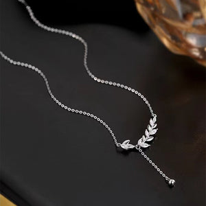 Olive Tree Leaf Branch Y Pendant Necklace